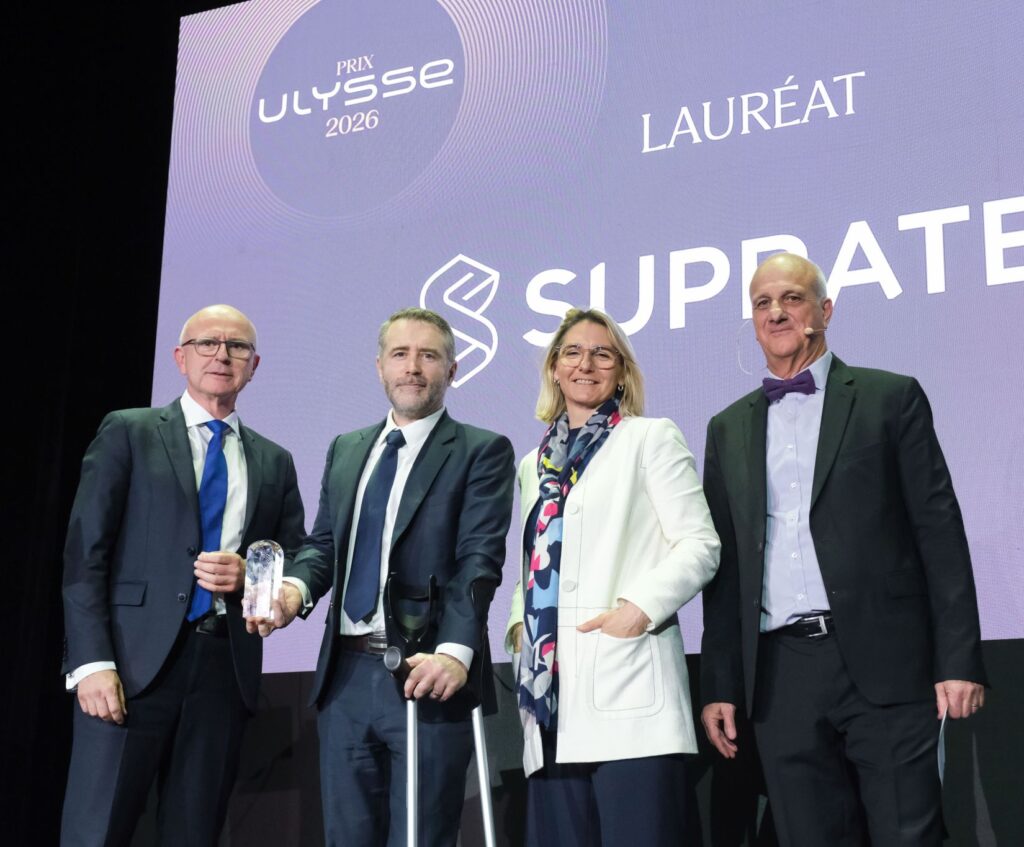 Lionel Pouget, Yoann Hébert, Président de Supratec, Céline Domenget-Morin, présidente de l'ARE, et Jean-Marc Vittori.